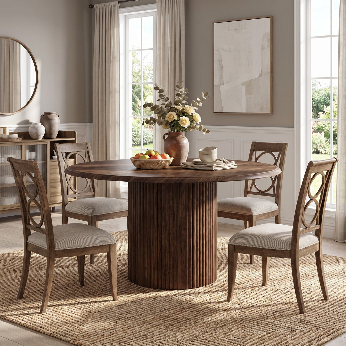 Fnova 47-Inch Round Dining Table for 6 People, Modern Farmhouse Kitchen Table with Sturdy Pedestal Base, Wood Dining Room Table for Dining Room, Kitchen,WM010418_DBN_US