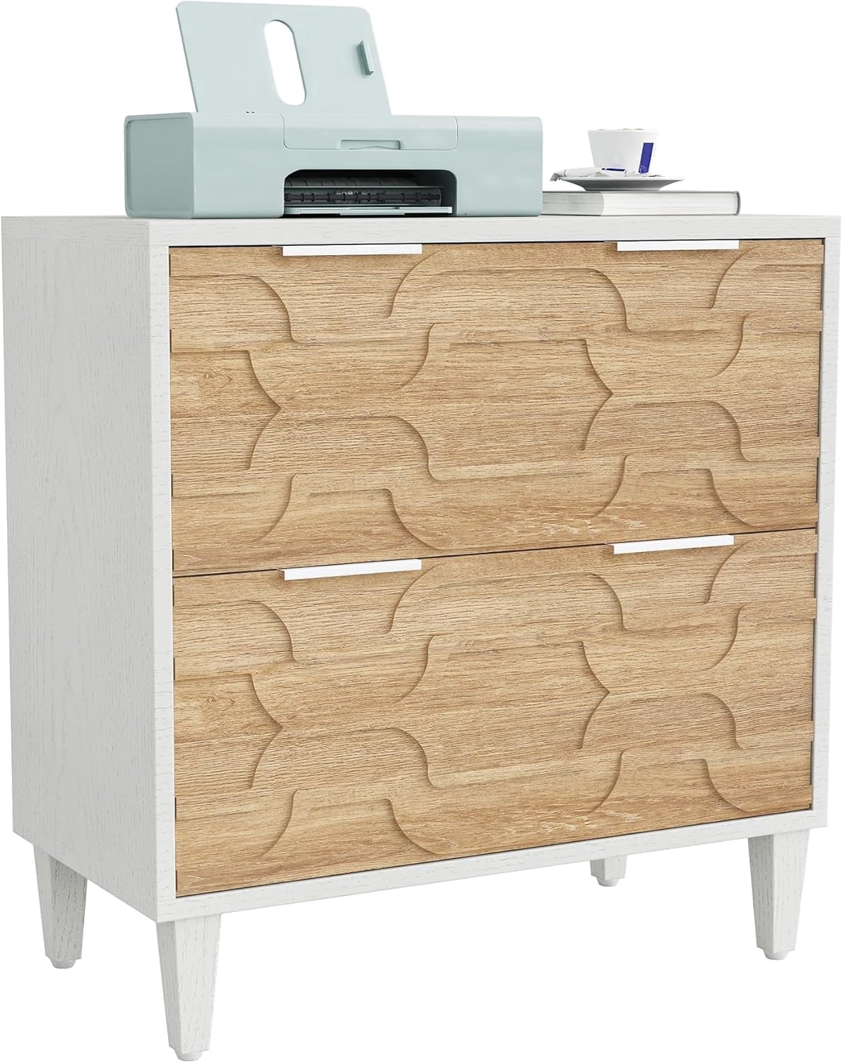 Fnova 2 Drawer Lateral File Cabinet, Filing Cabinet with Hanging Rods for Legal/Letter/A4 Folders, Modern Office Storage Organizer with Printer Stand, Home Office Furniture,WM010627_YW_US
