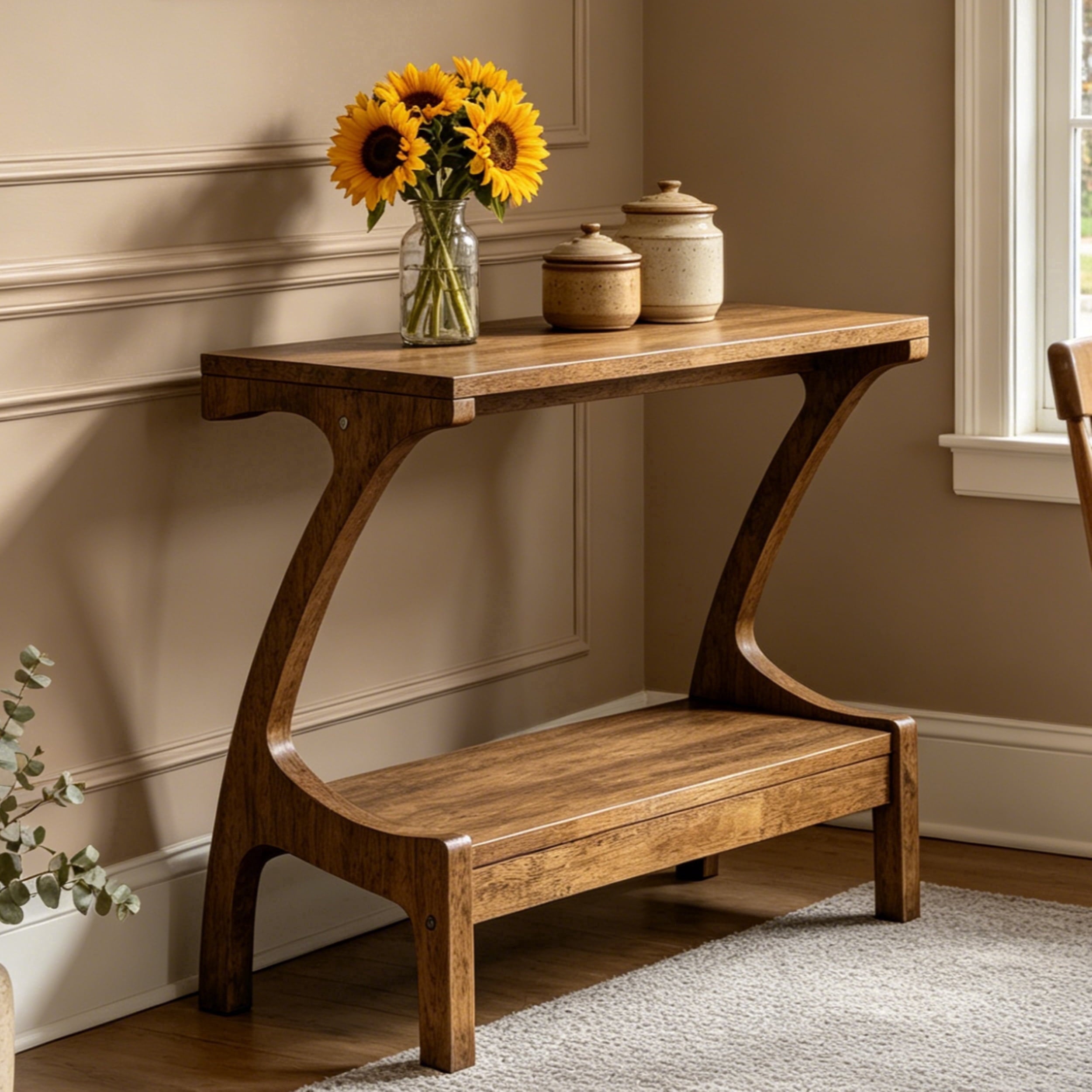 Fnova Solid Wood End Table, Narrow 2-Tier Side Table with Storage Shelf, Curved Frame Sofa Side Table, Easy Assembly, for Living Room, Bedroom, Entryway, Small Space,Dark Brown