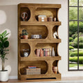 Fnova 71" Tall Bookshelf, 4-Tier Modern Freestanding S-Shaped Bookcase, Wood Decorative Display Storage Shelving, Large Library Book Shelf Unit for Home Office Living Room, Brown,Brown