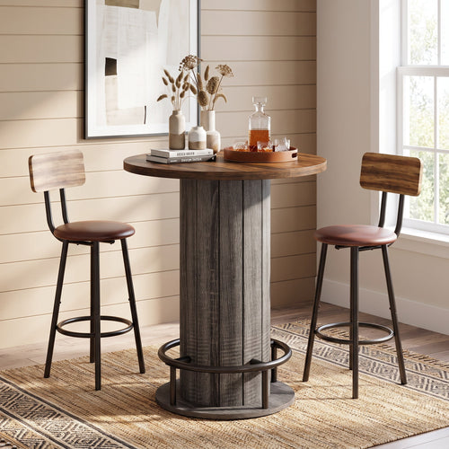 Fnova 39.4-Inch Round Dining Table, Small Circle Kitchen Table with Wood Strip Base and Metal Footrest for Dining Room, Kitchen, Bar, Easy to Assemble,WM010252_BNG_US