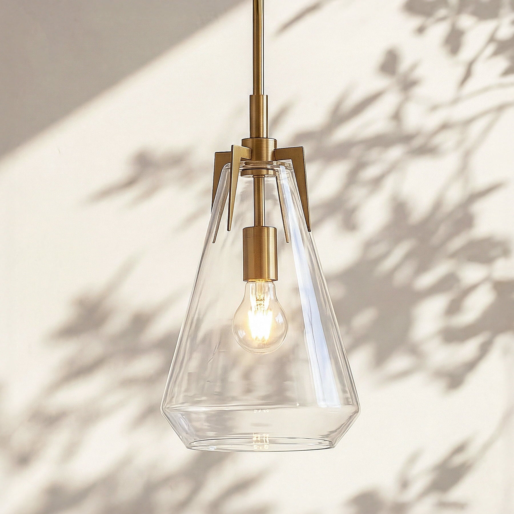 Fnova Modern Clear Glass Pendant Light with Adjustable Height, E26 Base UL Certified Hanging Light Fixture for Kitchen Island Dining Room,WM011124_G_US