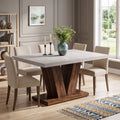 Fnova 47.24-Inch Rectangular Farmhouse Dining Table, Wood Coffee Table for 4 People, Modern Kitchen Table for Dining Room, White Brown (Chairs Not Included),WM010229C_WBN_Tables