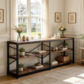 Fnova 70.9" Modern Console Table, 3-Tier Extra Long Entryway Table, Industrial Sofa Table Behind Couch with Storage Shelves for Entryway, Foyer, Hallway, Living Room,Brown Black