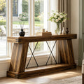 Fnova 70-Inch Farmhouse Console Table, Long 2-Tier Entryway Table with X-Shaped Metal Support, Narrow Wood Sofa Table for Living Room, Hallway, Behind Couch, Dark Brown,WM010345_DBN_US