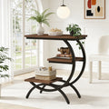 Fnova 3-Tier C-Shaped End Table, Modern Industrial Wooden Side Table with Metal Frame, for Living Room, Bedroom, Entryway,Brown