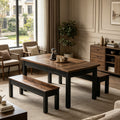 Fnova 3 Pieces Dining Table Set for 4-6 with 2 Benches, 55" Farmhouse Wood Kitchen Table and Space Saving Tuck Under Benches for Kitchen Dining Room,Brown Black