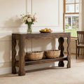 Fnova 63" Farmhouse Console Table with 2-Tier Storage Shelf, Scallop Design Entryway Table, Narrow Sofa Table for Living Room, Hallway, Foyer,Dark Brown