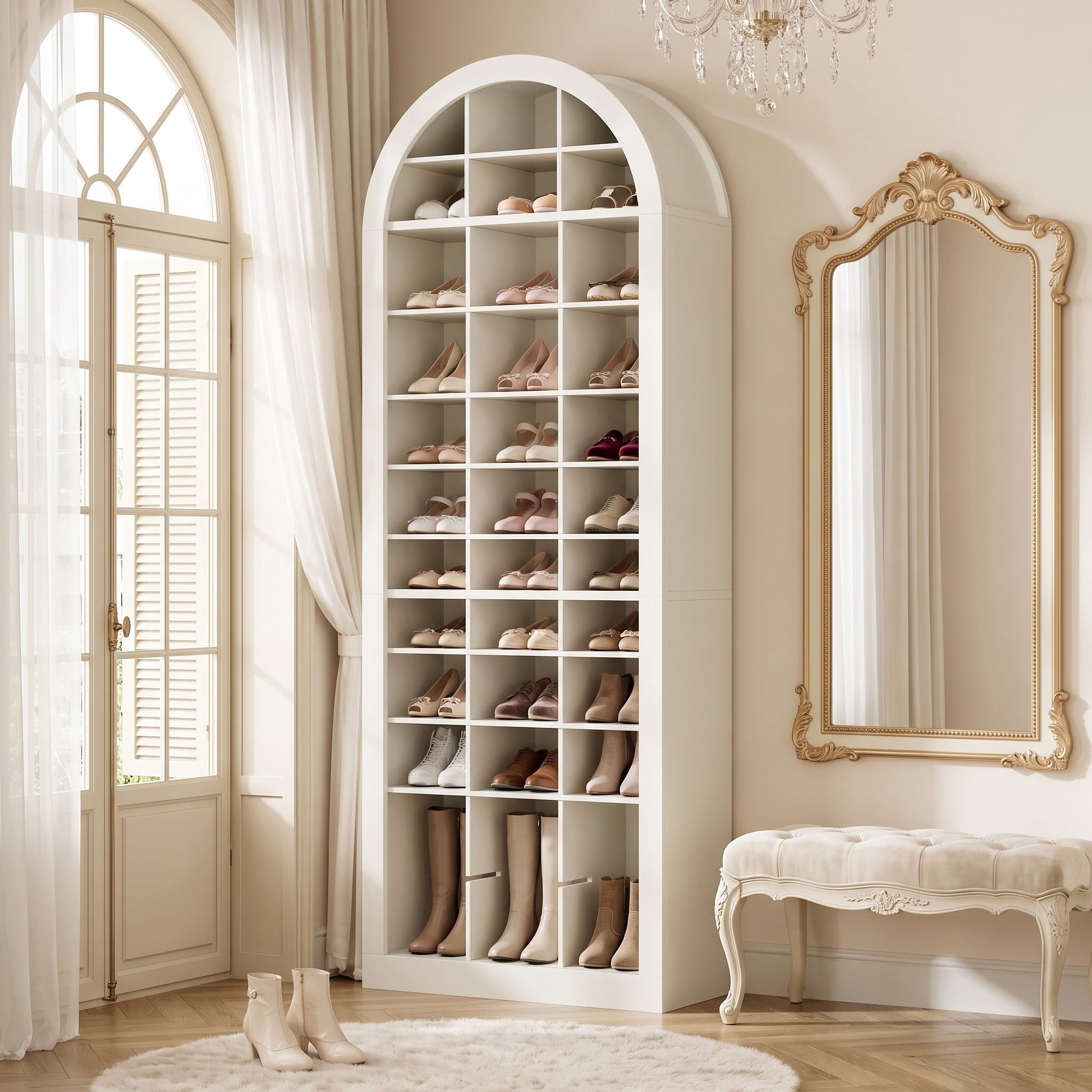 Fnova 70.9" Tall Shoe Storage Cabinet with 36 Cubbies, Wooden Freestanding Shoe Organizer, Large Entryway Shoe Rack for 27-36 Pairs, Space Saving Storage Cabinet for Entryway, Living Room, White
