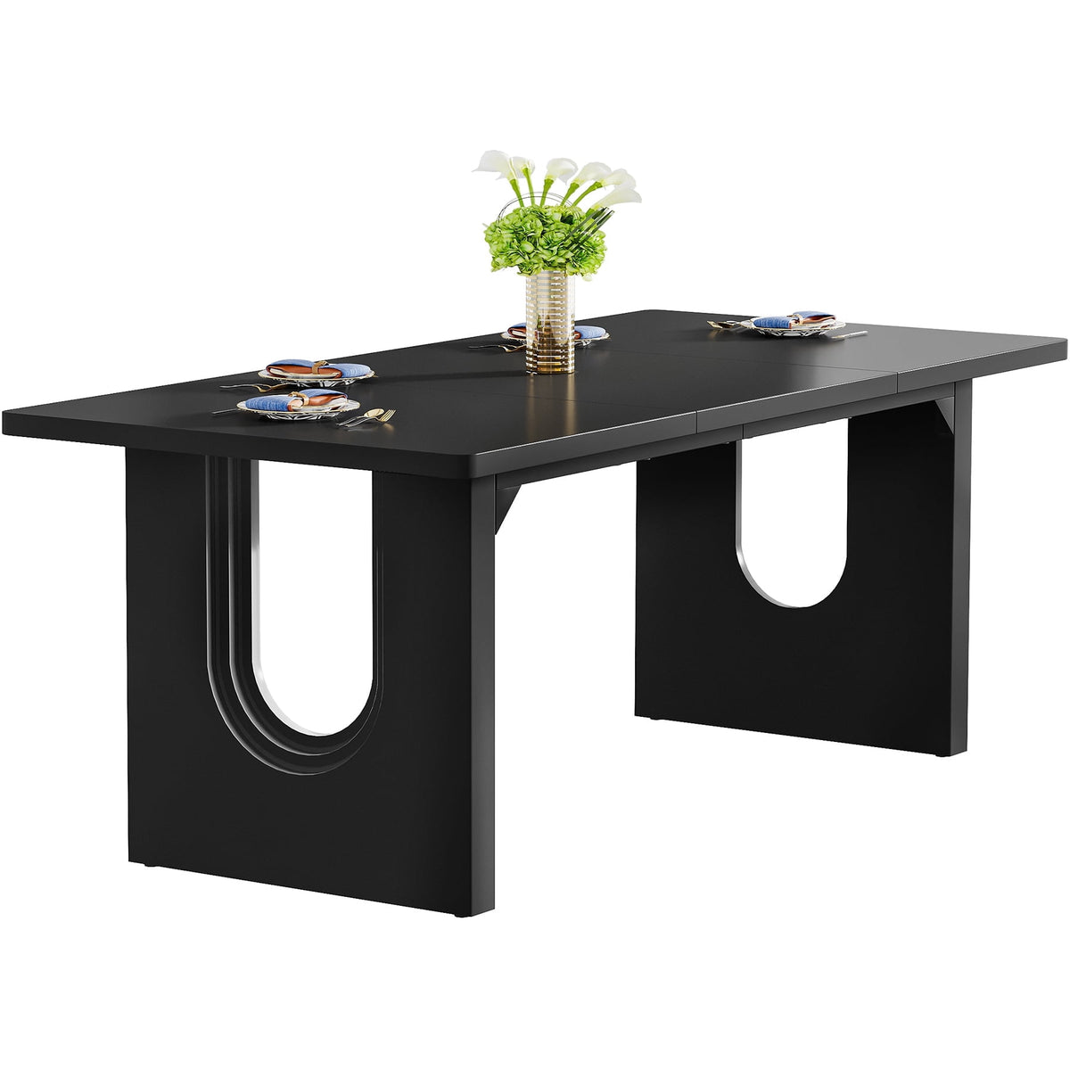 Fnova 70.87-Inch Dining Table for 6, Modern Rectangular Kitchen Table for Dining Room, Black,WM010203C_B_Tables