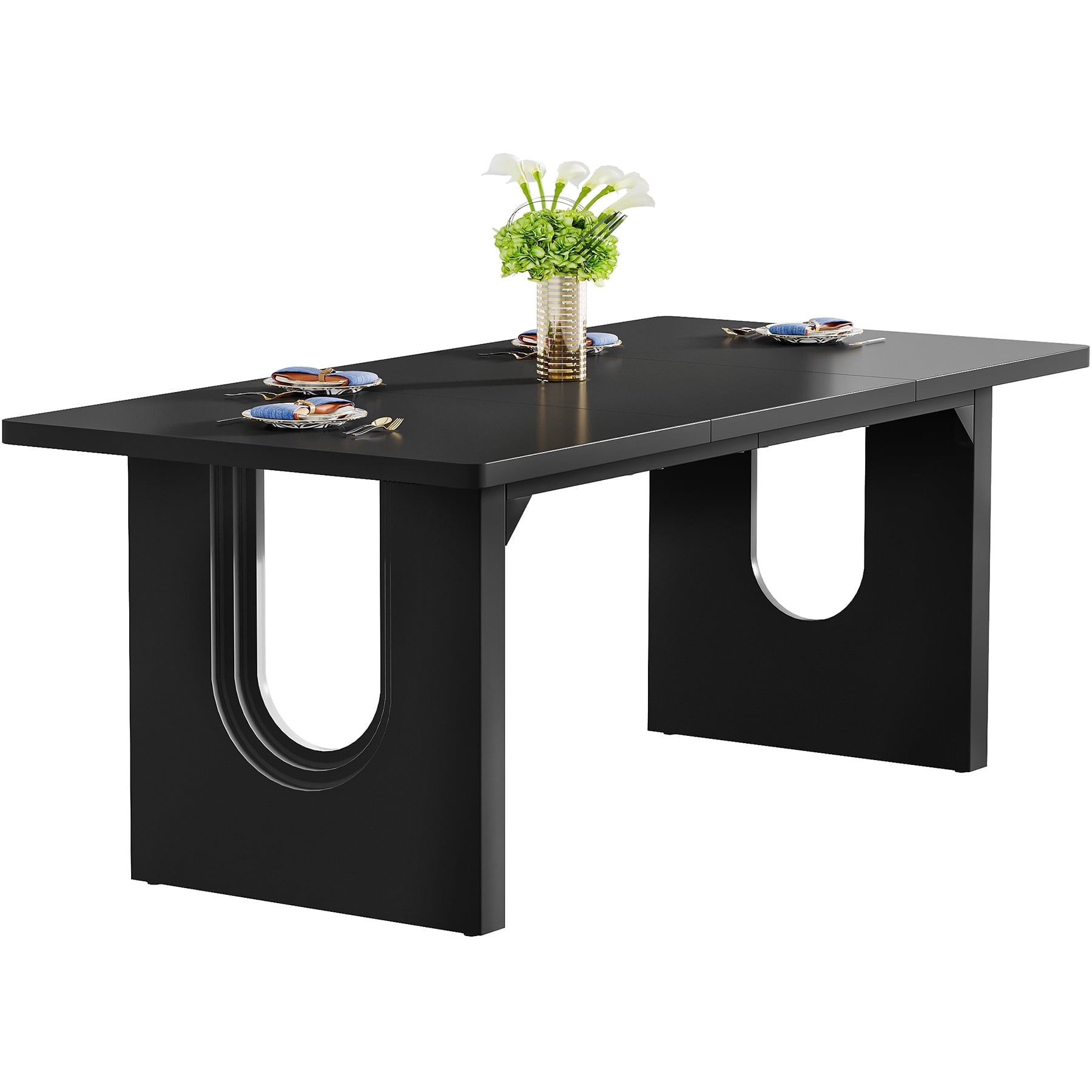 Fnova 70.87" Dining Table for 6, Modern Rectangular Kitchen Table for Dining Room, Black,Black