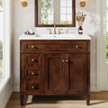Fnova 36" Bathroom Vanity with Sink, Modern Bathroom Sink Cabinet with 4 Drawers & 2 Doors, Bath Storage Vanity Sink with Metal Handles, Solid Wood Frame, Reddish-Brown,36" Reddish-Brown