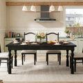 Fnova 62" Farmhouse Dining Table for 4-6 People, Large Wood Rectangle Kitchen Table Modern Dining Room Furniture with Carved Turned Legs,Black