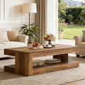 Fnova 47" Farmhouse Coffee Tabl, 2-Tier Rectangular Accent Center Tea Cocktail Table with Storage for Living Room,Brown