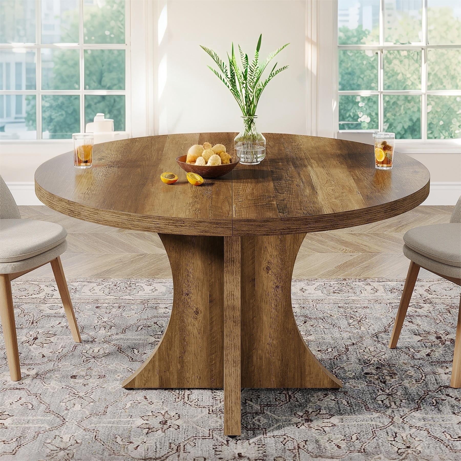 Fnova 47.24" Round Dining Table, Wood Coffee Table for 4 People, Modern Farmhouse Kitchen Table for Dining Room, Brown (Chairs Not Included),Brown