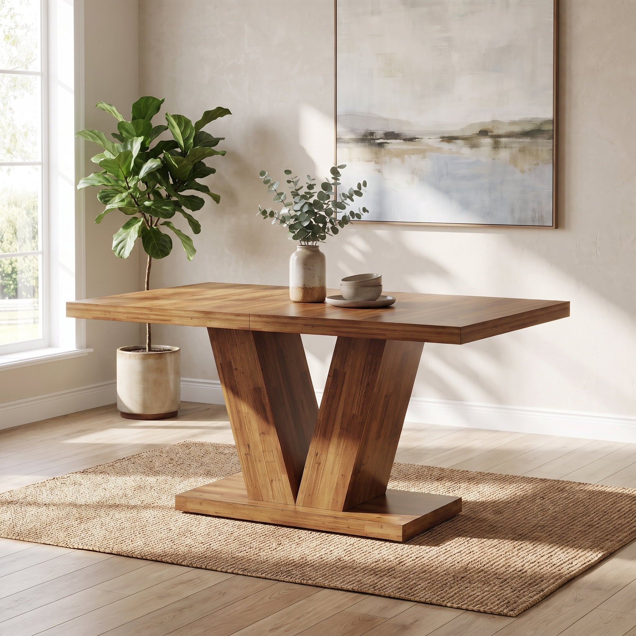 Fnova 47.24-Inch Rectangular Farmhouse Dining Table, Wood Coffee Table for 4 People, Modern Kitchen Table for Dining Room, Brown (Chairs Not Included),WM010229C_BN_Tables