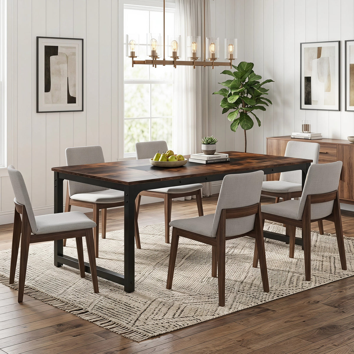 Fnova 71-Inch Industrial Dining Table for 6-8 People, Rectangular Kitchen Dinner Table with Heavy Duty Metal Legs, Modern Dining Table for Dining Room, Kitchen, Living Room, Apartment,WM010461_DBN_US