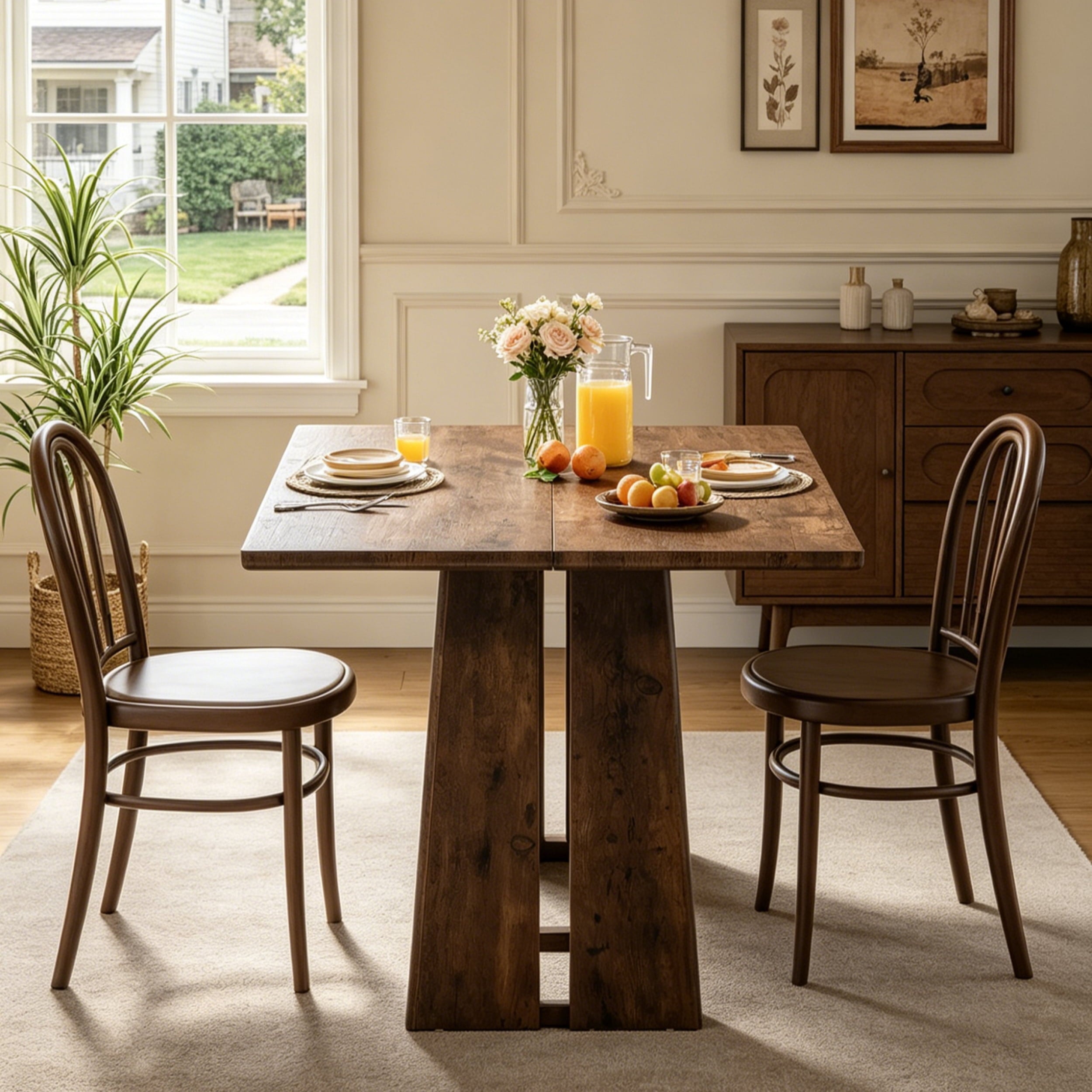 Fnova 31.5-Inch Square Dining Table, Farmhouse Wooden Kitchen Table for 4, Home Furniture for Dining Room, Living Room, Kitchen, Brown,WM010326_BN_Table