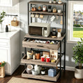 Fnova 5-Tier Baker Rack with Charging Station, 65-InchH Kitchen Storage Shelf, Microwave Oven Stand with Drawer & Sliding Shelves, Coffee Bar Table with 6 Hooks, Gray,WM010511_G_US