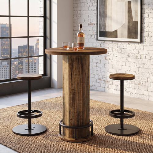 Fnova 3 Piece Bar Table Set with Round Counter Height Table and 2 Stools, Pub Table Set for Kitchen, Apartment, Small Space,WM010937_BNB_US