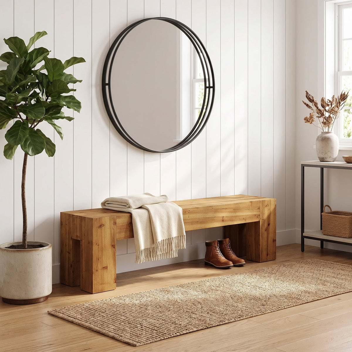 Fnova 63 Inch Extra Long Solid Wood Bench, Heavy Duty Farmhouse Entryway Bench for Dining Room Living Room Bedroom Hallway End of Bed,WM011215_LBN_US