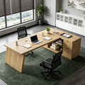 Fnova 77" Large L-Shaped Executive Office Desk with File Drawers and Storage Shelves, Modern Computer Desk Writing Desk for Home Office,Knotty Walnut