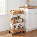 3-Tier Water Hyacinth Rolling Cart, Utility Storage Cart with Wheels , Metal Frame Rolling Cart for Bathroom Kitchen Laundry Room