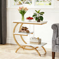 Fnova 3-Tier C-Shaped End Table, Modern Industrial Wooden Side Table with Metal Frame, for Living Room, Bedroom, Entryway,White