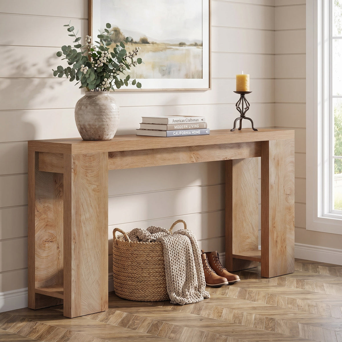 Fnova 70.9-Inch Extra Long Console Table, Wide Sideboard Sofa Table, Farmhouse Entryway Table Behind Couch Accent Table for Living Room Hallway Home Decor Furniture,WM010223C_LBN_Tables