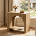 Fnova Farmhouse End Table with Storage, Modern Arched Wooden 2-Tier Side Table Nightstand Bedside Table Accent Table with Open Shelf, Easy Assembly, for Living Room, Bedroom, Entryway, Small Space,Light Brown