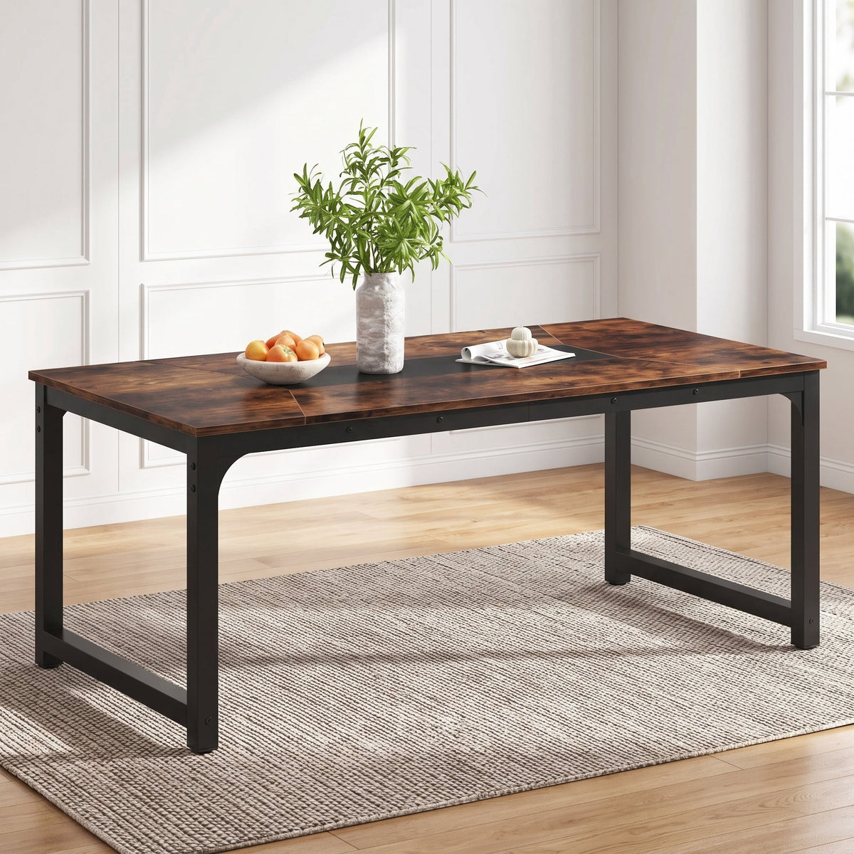 Fnova 71-Inch Industrial Dining Table for 6-8 People, Rectangular Kitchen Dinner Table with Heavy Duty Metal Legs, Modern Dining Table for Dining Room, Kitchen, Living Room, Apartment,WM010461_BNB_US