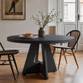 Fnova 47" Coffee Table, Round Dining Table for 4 People, Modern Farmhouse Wooden Kitchen Table, Living Room, Black (Chairs Not Included),Black