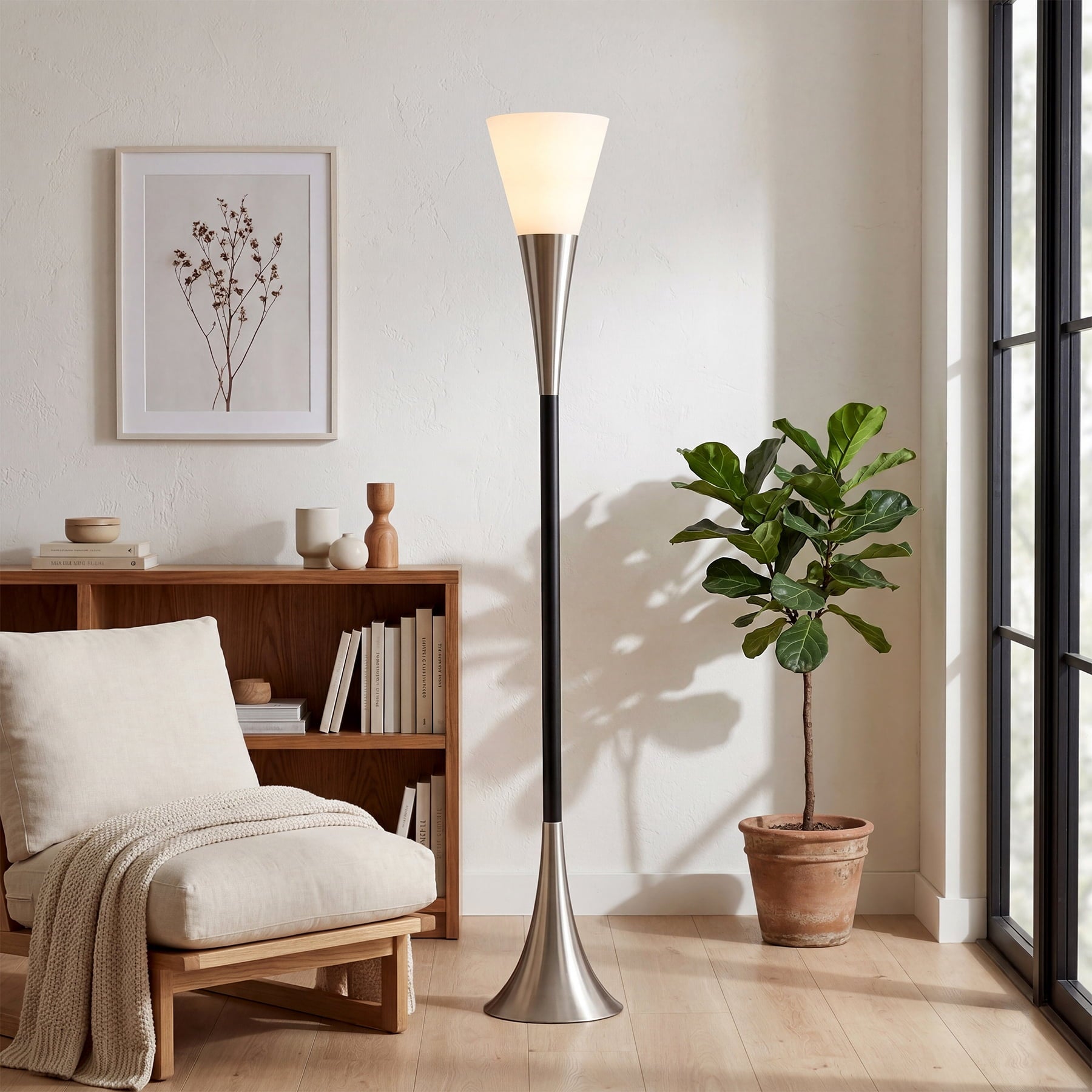 Fnova 72.83-Inch Modern Floor Lamp with E26 Base, Sandblasted Glass Lampshade, Foot Switch, 60W Max for Living Room Bedroom,WM011138_S_US