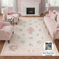 Fnova Boho Floral Pink 8 x 10 Area Rug for Girls Bedroom, Soft Washable Nursery Living Room Rugs, Border Large Non-Slip Low Pile Carpet for Dorm Kids Dining Playroom, Oeko-Tex Certified