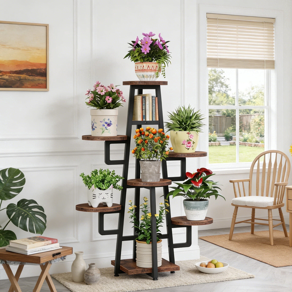 Fnova 44-Inch Corner Plant Stands, 7-Tier Indoor/Outdoor Plant Shelf, Metal Plant Flower Display Shelves, Tree-Shaped Plant Rack for Home, Patio,WM010506M_JW0341_US