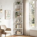 Fnova 70.9" 6-Tier Corner Shelf, Rustic Corner Bookshelf, Compact Storage Rack for Living Room, Home Office, Kitchen,White