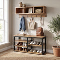Fnova 5-in-1 Entryway Organizer, 3-Tier Shoe Rack with 3 Cubbies & 7 Hooks, Coat Rack for Hallway Mudroom,WM010576_LBNB_US