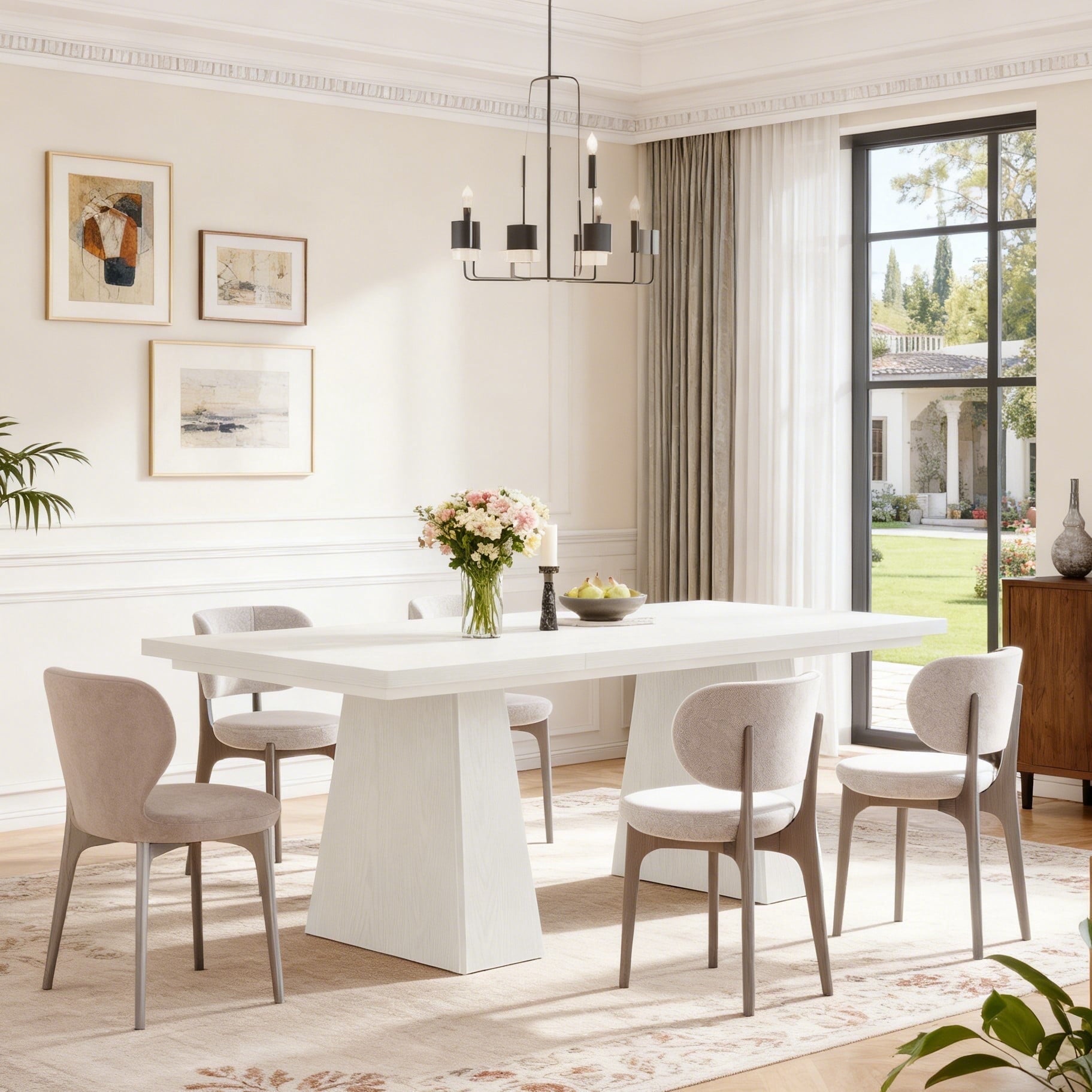 Fnova 63" Executive Desk, Dining Table for 6 People, Modern Farmhouse Wooden Kitchen Table, Large Office Computer Desk for Home Office (Chairs Not Included),White