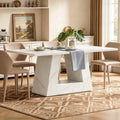 Fnova 63" Modern Long Dining Table for 6 people, Rectangular Geometric Artificial Marble Kitchen Table for Dining Room, White,White