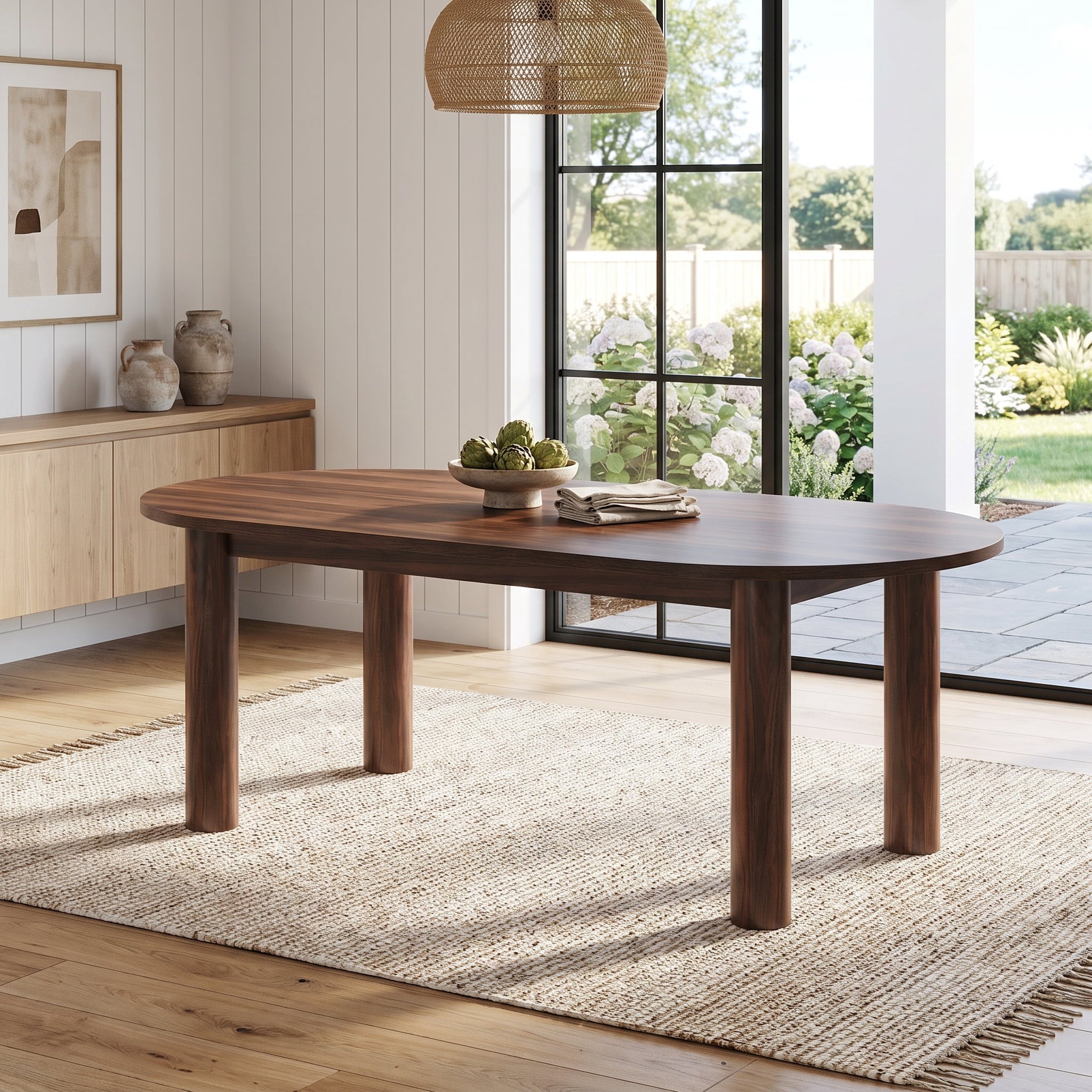 Fnova 63-Inch Oval Dining Table, Ample Legroom Oval Table with 3.94-Inch Thick Legs for Family Dining Room, Kitchen, Home Decor & Family Gatherings,WM010810_DBN_US