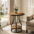 Fnova 23" Round End Table, Modern 2-Tier Side Table with Storage and Metal Frame, Small Bedside Table for Living Room, Bedroom, Brown Black,Brown Black