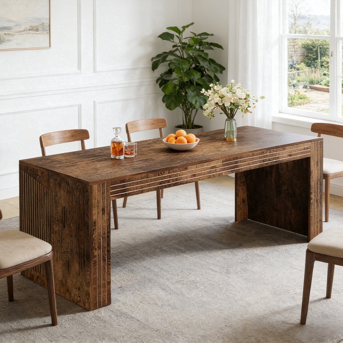 Fnova 78.7-Inch Modern Farmhouse Dining Table, Extra Long Wooden Kitchen Table, Easy Assembly, Seats 4-6 for Dining Room & Kitchen, Living Room,WM010280_DBN_Tables
