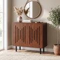 Fnova 59-Inch Shoe Cabinet with Adjustable Shelves, 4 Door Entryway Storage Organizer Cabinet with Push-to-Open Doors, Freestanding Sideboard Buffet Furniture for Hallway Living Room Dining Room,WM010607_DBN_US