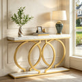 Fnova 55" Console Table, Modern Entryway Table with Geometric Metal Frame, Faux Marble Narrow Long Sofa Table for Living Room, Entrance, Hallway,White Gold