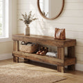 Fnova 59-Inch Farmhouse Entryway Bench, 2-Tier Storage Narrow Wooden Shoe Bench for Bedroom Hallway Living Room Dining Room,WM011216_DBN_US