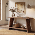 Fnova 70.9-Inch Solid Wood Console Table, Farmhouse 2-Tier Entryway Table with Storage, Narrow Long Sofa Table for Living Room, Hallway, Foyer,WM010911_BN_US