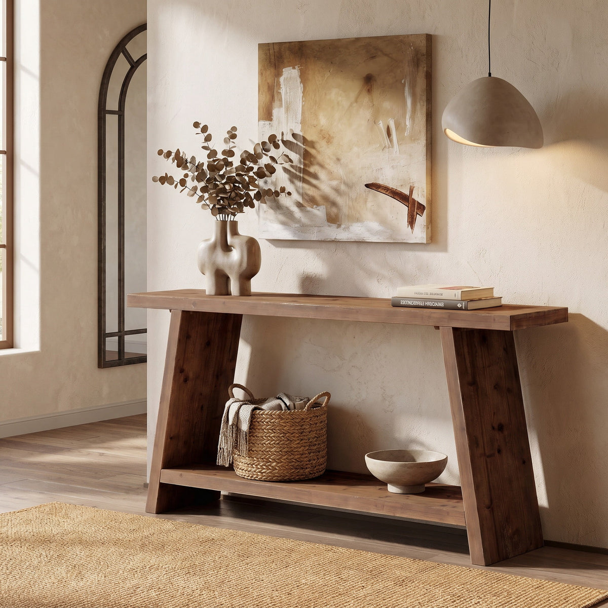 Fnova 70.9-Inch Solid Wood Console Table, Farmhouse 2-Tier Entryway Table with Storage, Narrow Long Sofa Table for Living Room, Hallway, Foyer,WM010911_BN_US