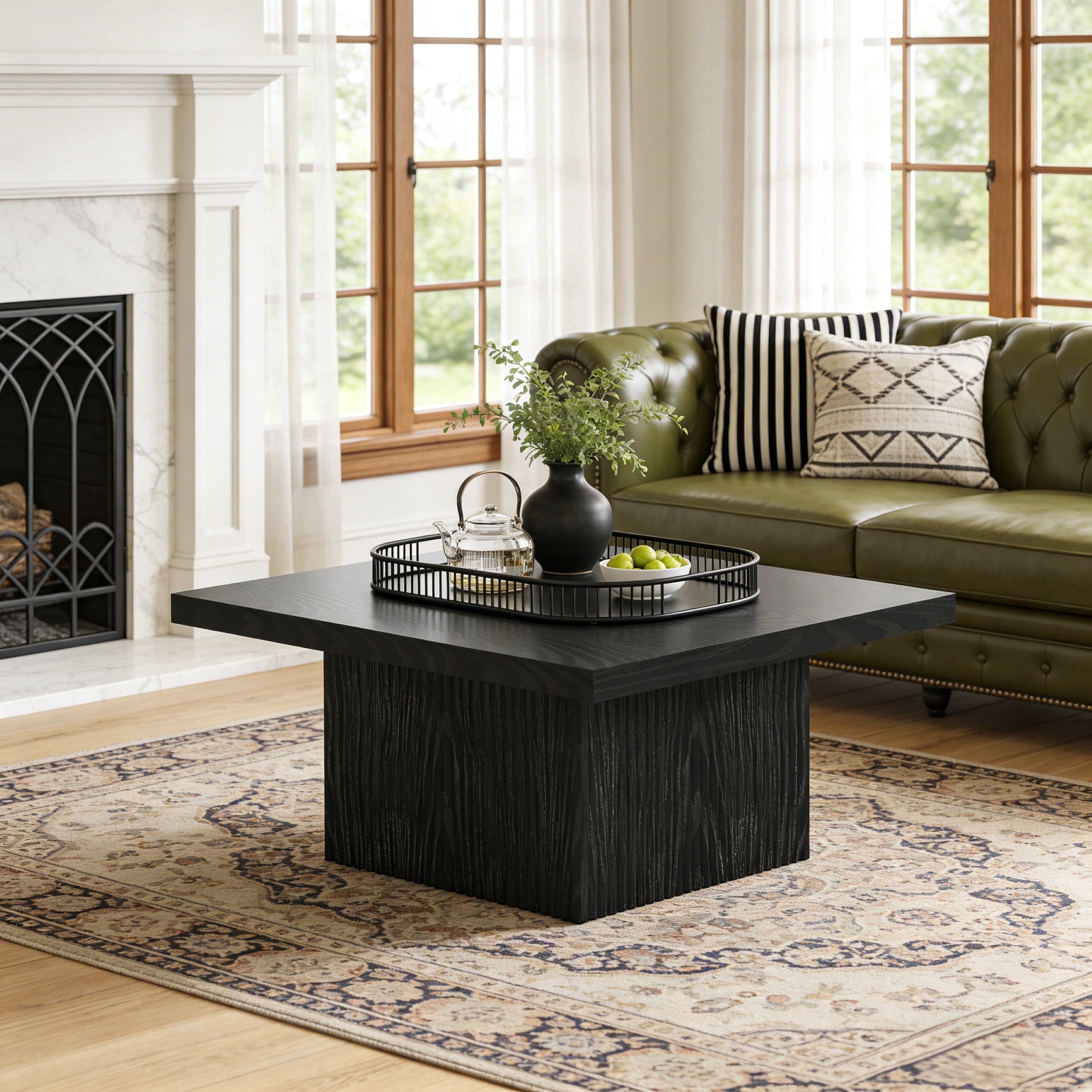 Fnova 31.5" Square Coffee Table, Modern Farmhouse Center Table, Large Accent Table for Living Room Apartment Lounge Home Decor Furniture,Black
