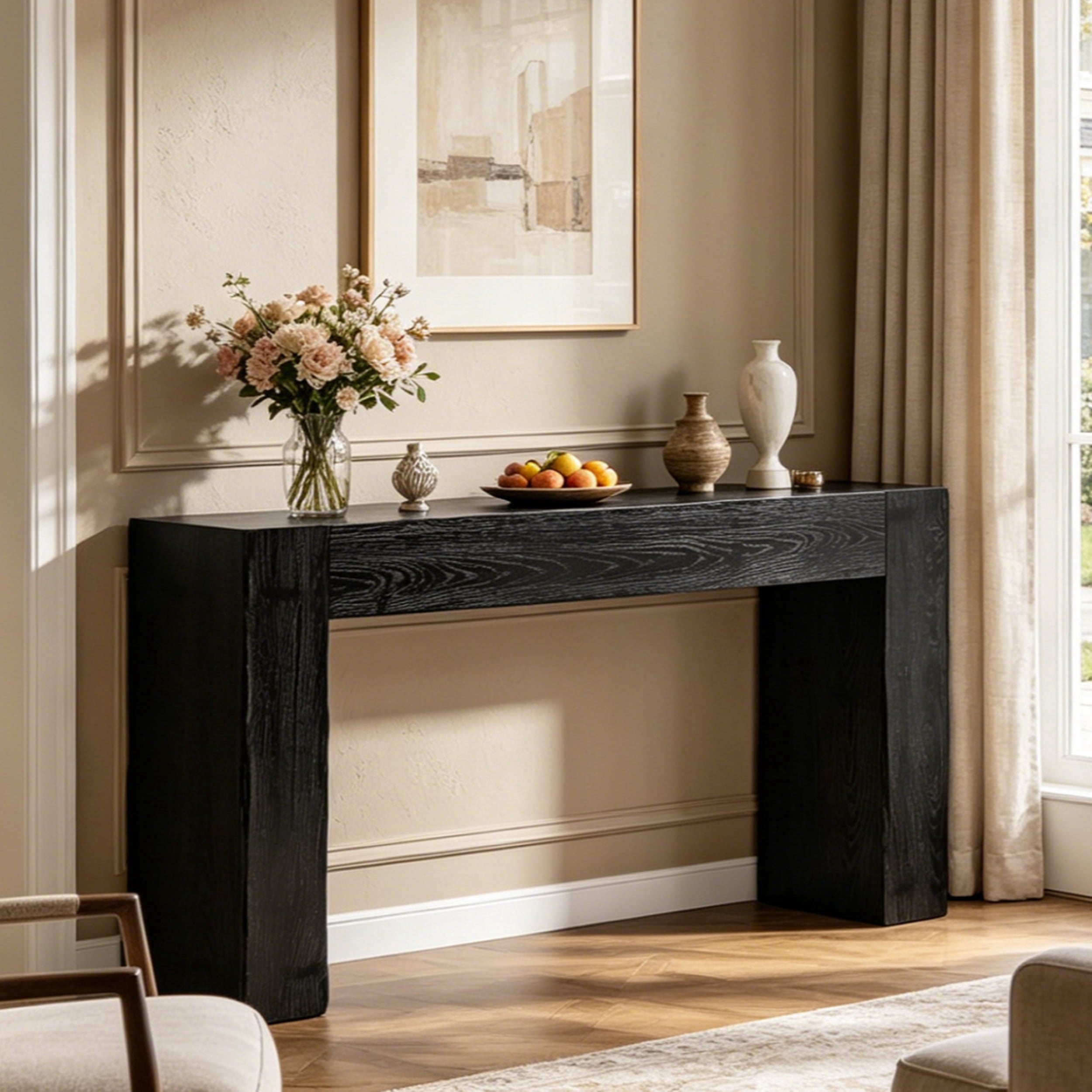 Fnova 63-Inch Console Table, Wood Farmhouse Entryway Table, Long Narrow Accent Table for Living Room, Entrance, Hallway, Foyer, Black,WM010348_B_US