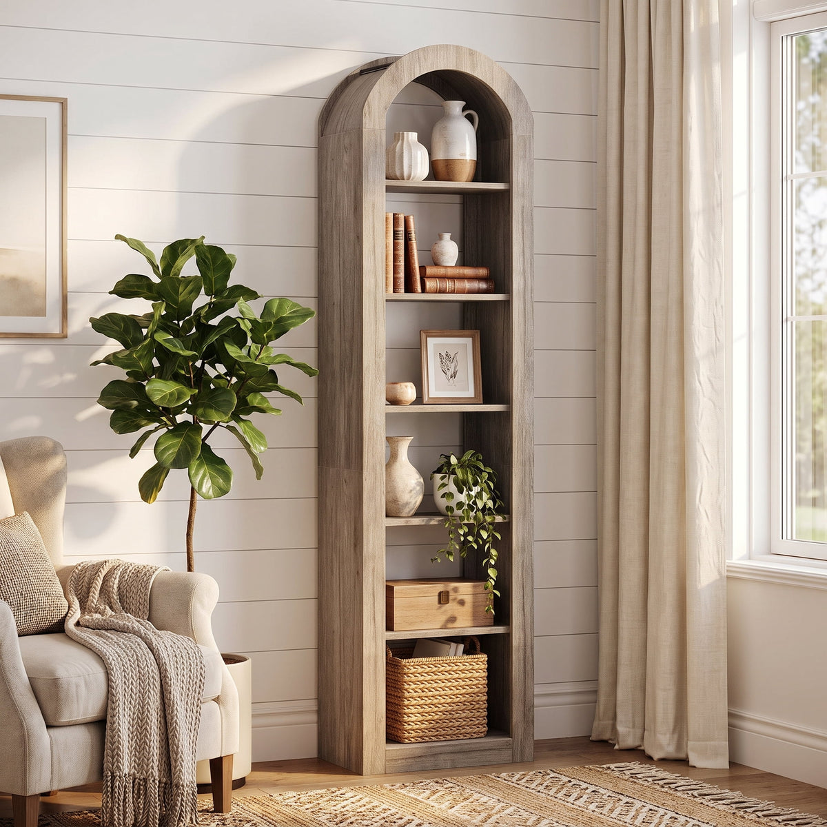 Fnova 74.8-Inch Tall Arched Storage Shelf Unit, Narrow 6-Tier Corner Display Organizer for Living Room Bedroom Home Office,WM010561_G_US